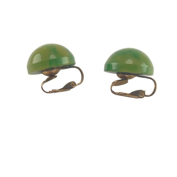 Vintage Green Bakelite Dome Clip-On Earrings - Picture 6 of 12